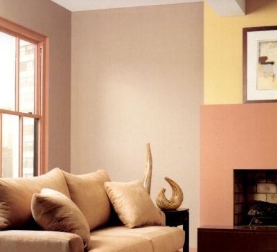 Dirty pink trim in an earthy room color scheme