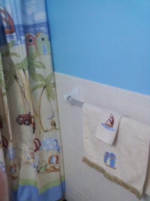 Ocean Blue Color Walls in Our Beach Themed Bathroom