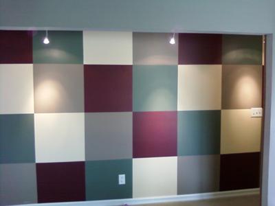Accent wall with squares painted in different colors