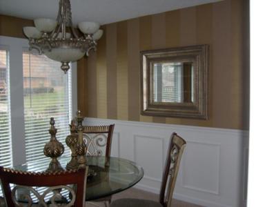 Wide metallic stripes on our dining room walls