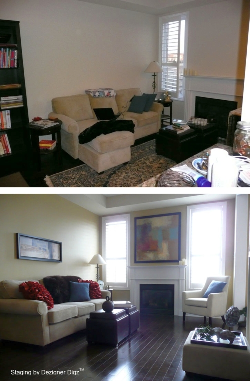 Before and after: living room painted and decorated in green
