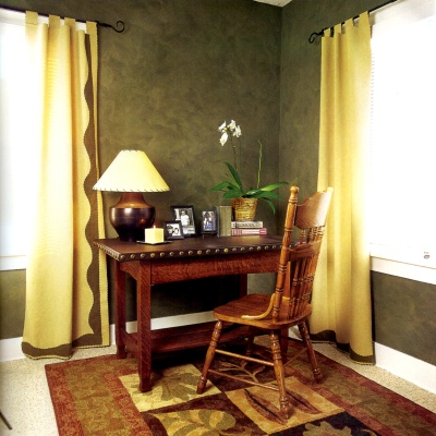 Green faux "suede" walls in 2 similar shades of green