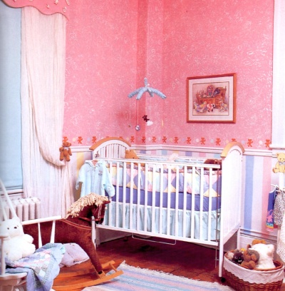 Pink baby room with a delicate white rag painted finish