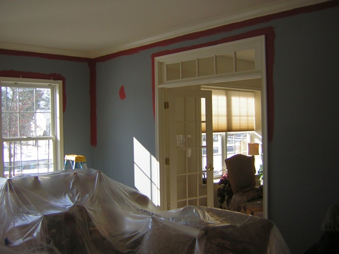 Before: primed walls in living room