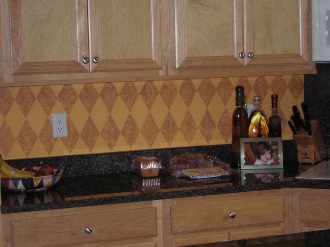 After: decorative painted diamonds look like tile