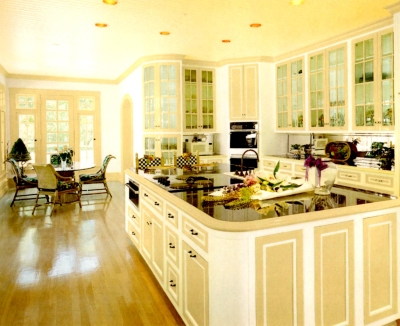 Beige trim in an open concept kitchen area Beige trim in an open concept kitchen area
