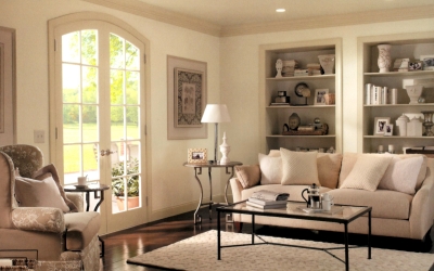 Beige woodwork in an all-neutral room color scheme