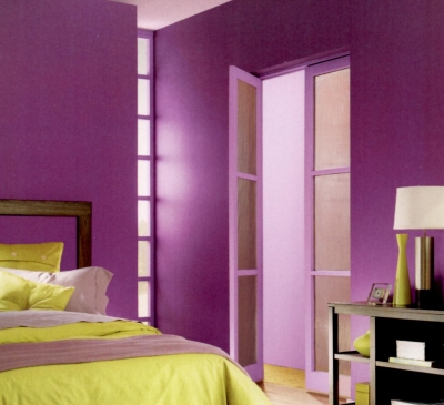 Purple trim with same color walls in a modern style bedroom