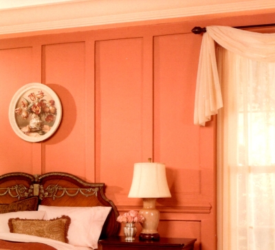 Light pink trim in a romantic all-pink bedroom