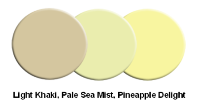 Light Khaki, Pale Sea Mist and Pineapple Delight paint colors