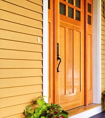 Opaque and penetrating stains on siding and door