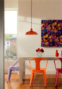 Pops of bright color accents are a great way to dress up white walls
