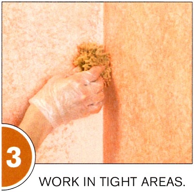 Tear off a small piece of sponge for sponging in corners
