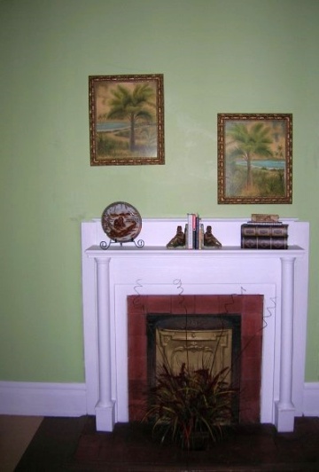 Spring green paint color on the wall is offset by white trim
