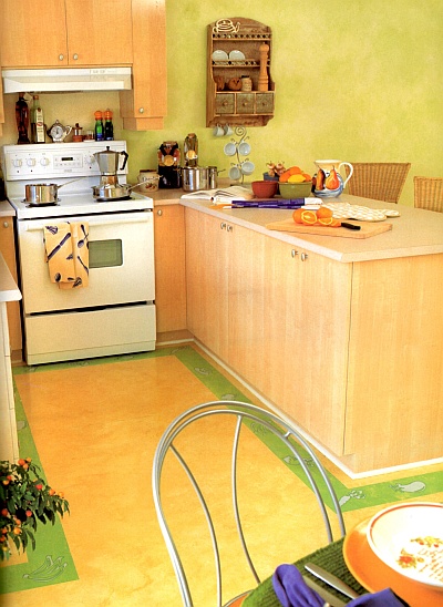 Kitchen floor with a ragged off yellow paint finish