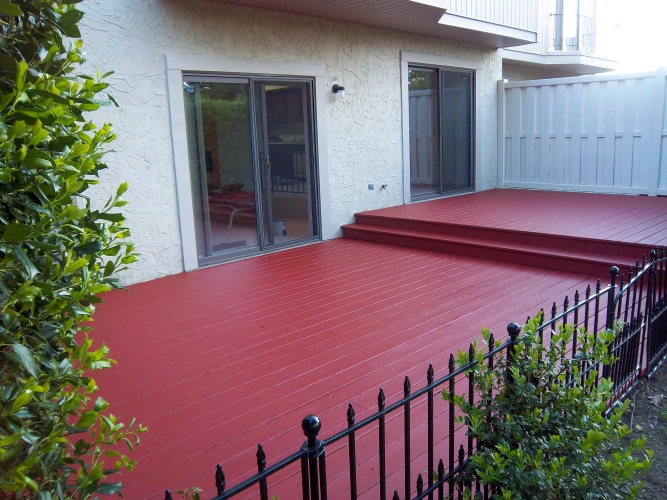 After: bold red color on deck floor