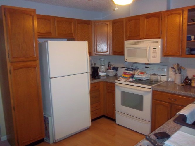 Before: old cabinets in need of refinishing