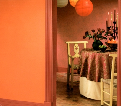 Orange-red trim with tangerine-orange walls