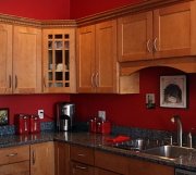 toned down red kitchen color scheme