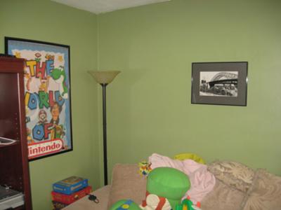 Family room painted a natural shade of green color