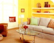 Bright yellow walls can be grounded and balanced with strong accent colors