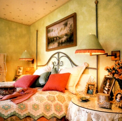 Sponging off in green adds an element of whimsy to this bedroom