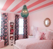 Ceiling paint stripes create a jewel-box effect