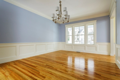 Unfurnished painted room with wooden floors